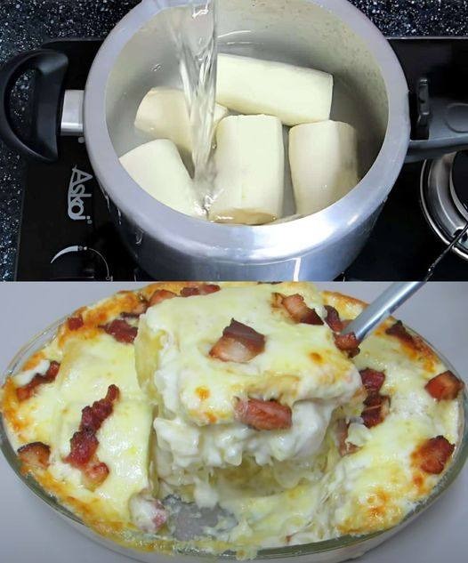 Como fazer uma Mandioca Gratinada com Bacon